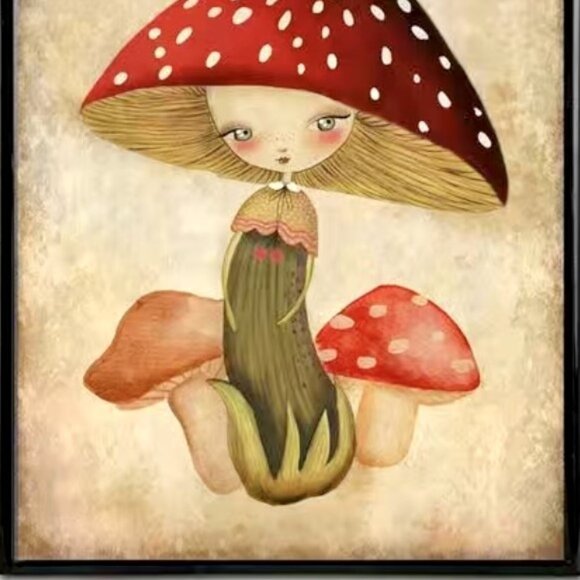 16x12 Whimsical Fantasy Mushroom Girl Enchanted Forest Children's Canvas Print - Picture 3 of 3